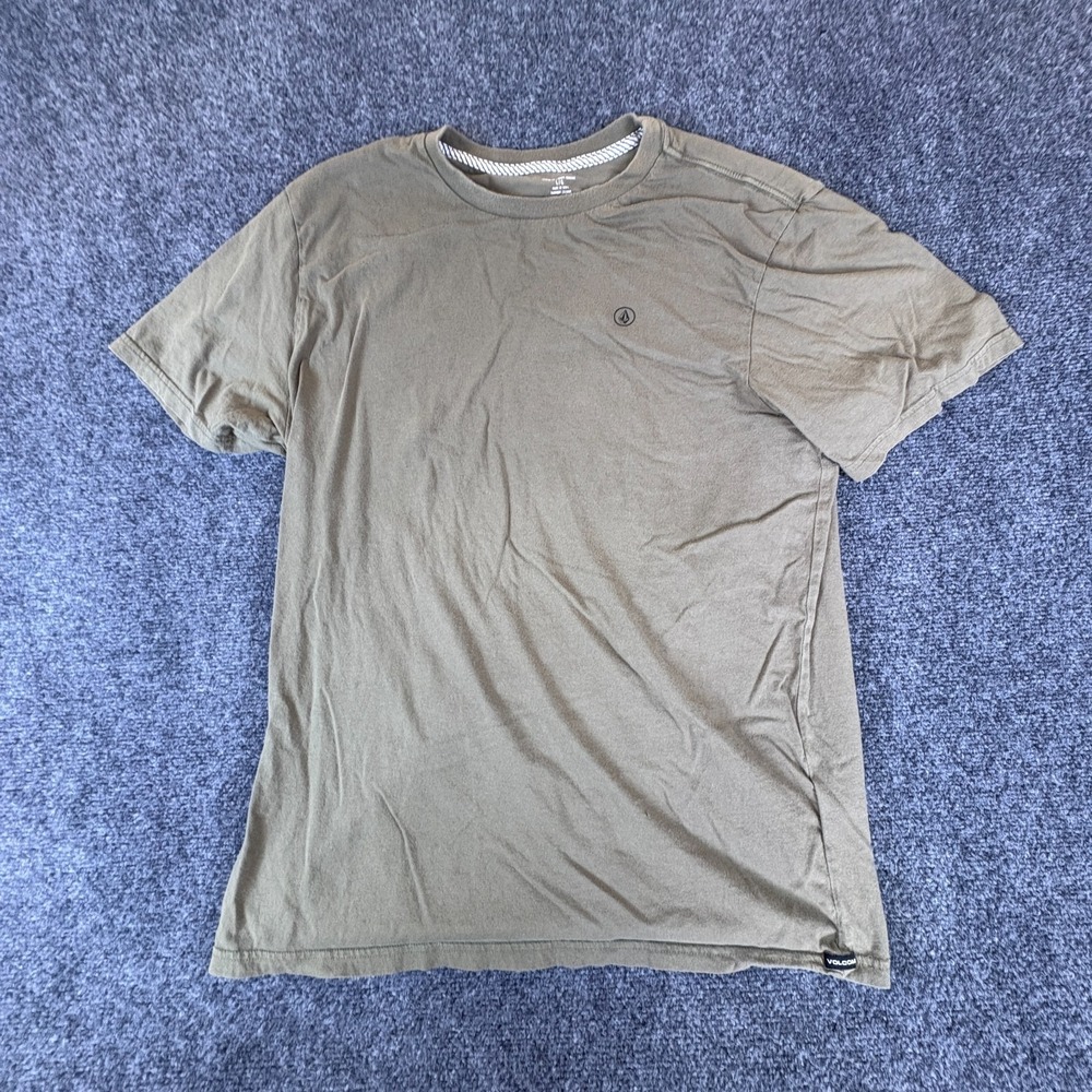 Volcom T-Shirt Mens Large Olive Green Organic Cotton Crew Neck Casual Modern Fit